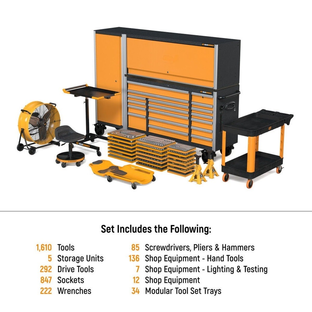 GearWrench MEGAMOD1629 MEGAMOD Mechanics Tool Set with Modular Foam Trays, Storage and Shop Equipment (1629 Piece Set) - 2