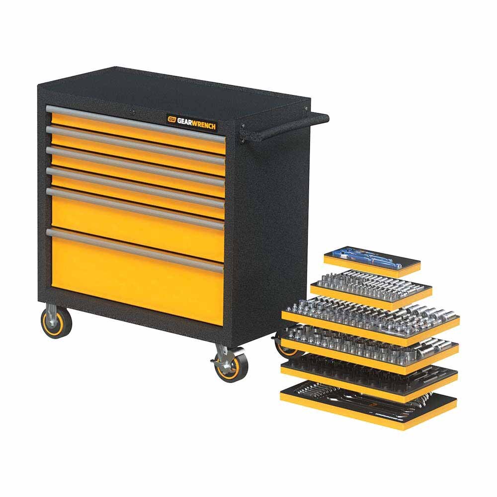 GearWrench MEGAMOD358 358 Piece MEGAMOD Metric Mechanics Tool Set in Modular Foam Trays with Rolling Cabinet