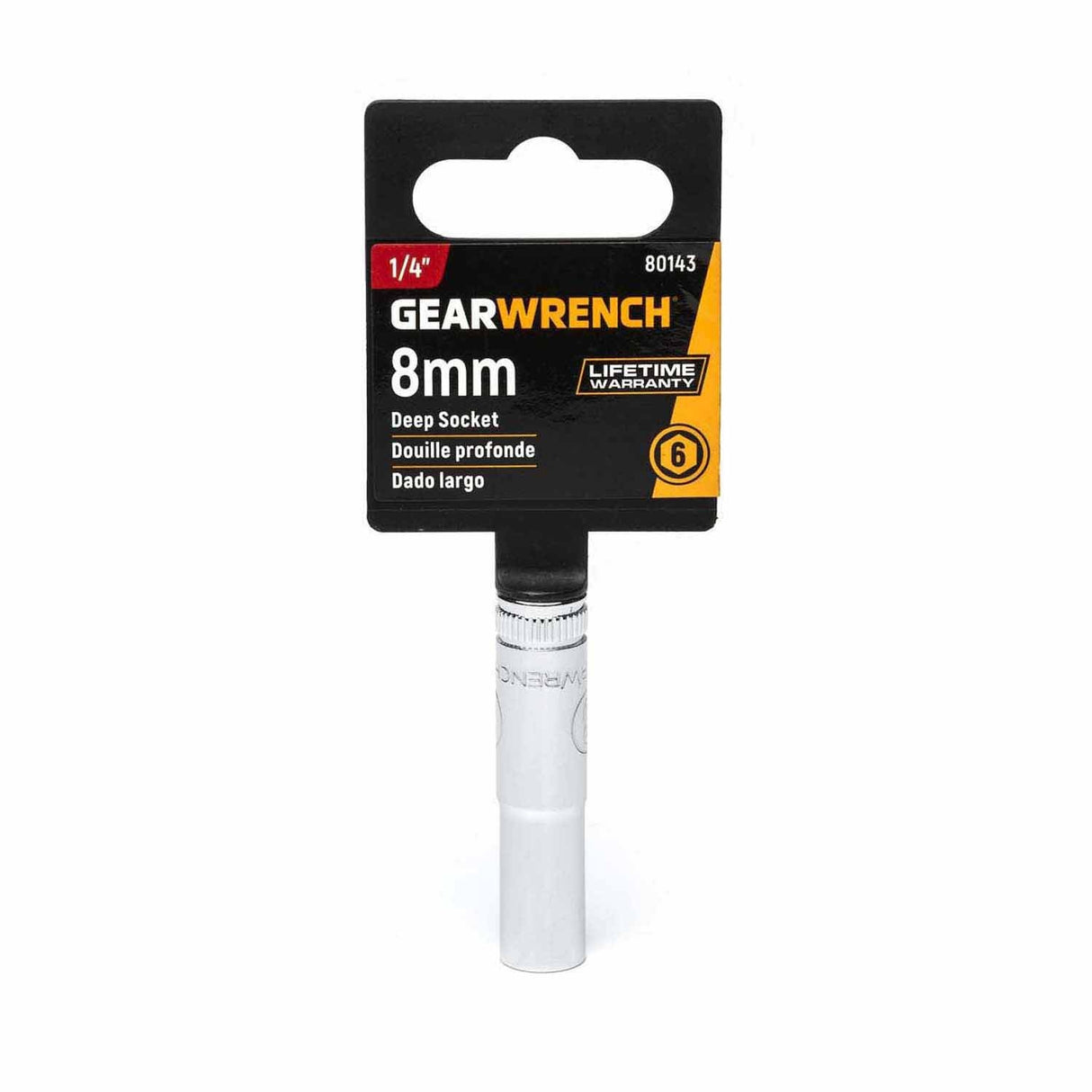 Gearwrench 80143 1/4" Drive 6 Point Deep Metric Socket 8mm - 2