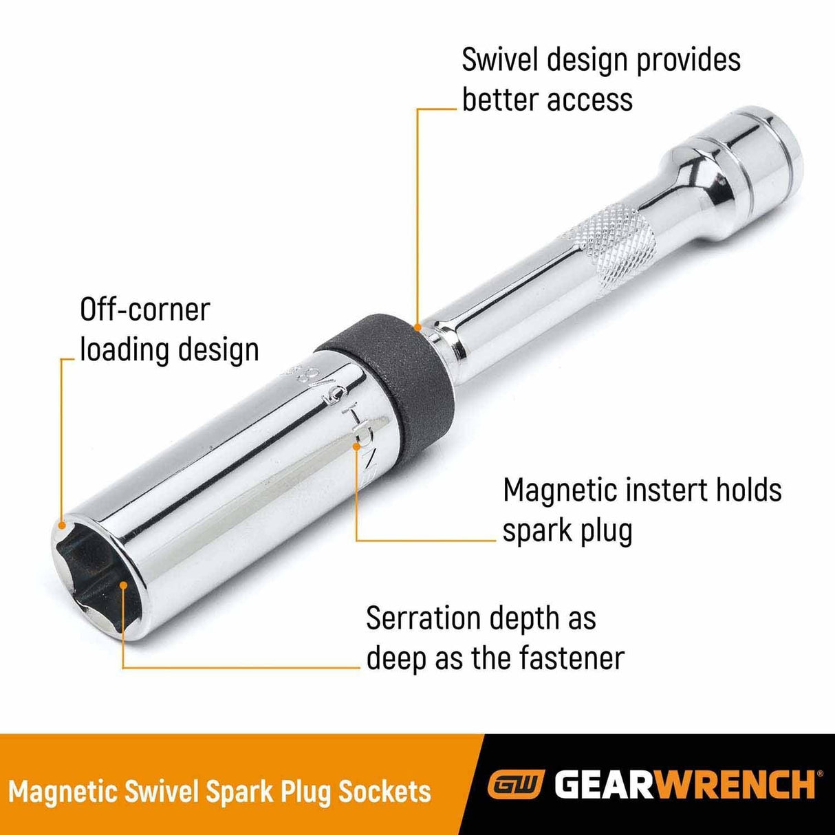 Gearwrench 80546 3/8" Drive 6 Point Magnetic Swivel Spark Plug Socket (1 Pack) - 2