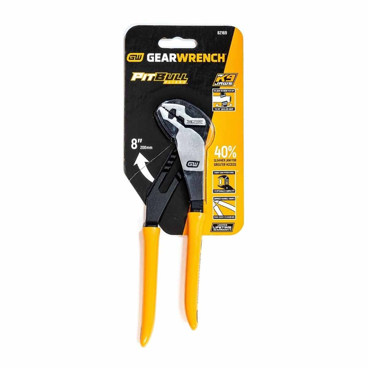 GearWrench 82169 8" Pitbull K9 Straight Jaw Dipped Handle Tongue and Groove Pliers - Industrial-Grade, Ergonomic, 8 Jaw Positions - 2