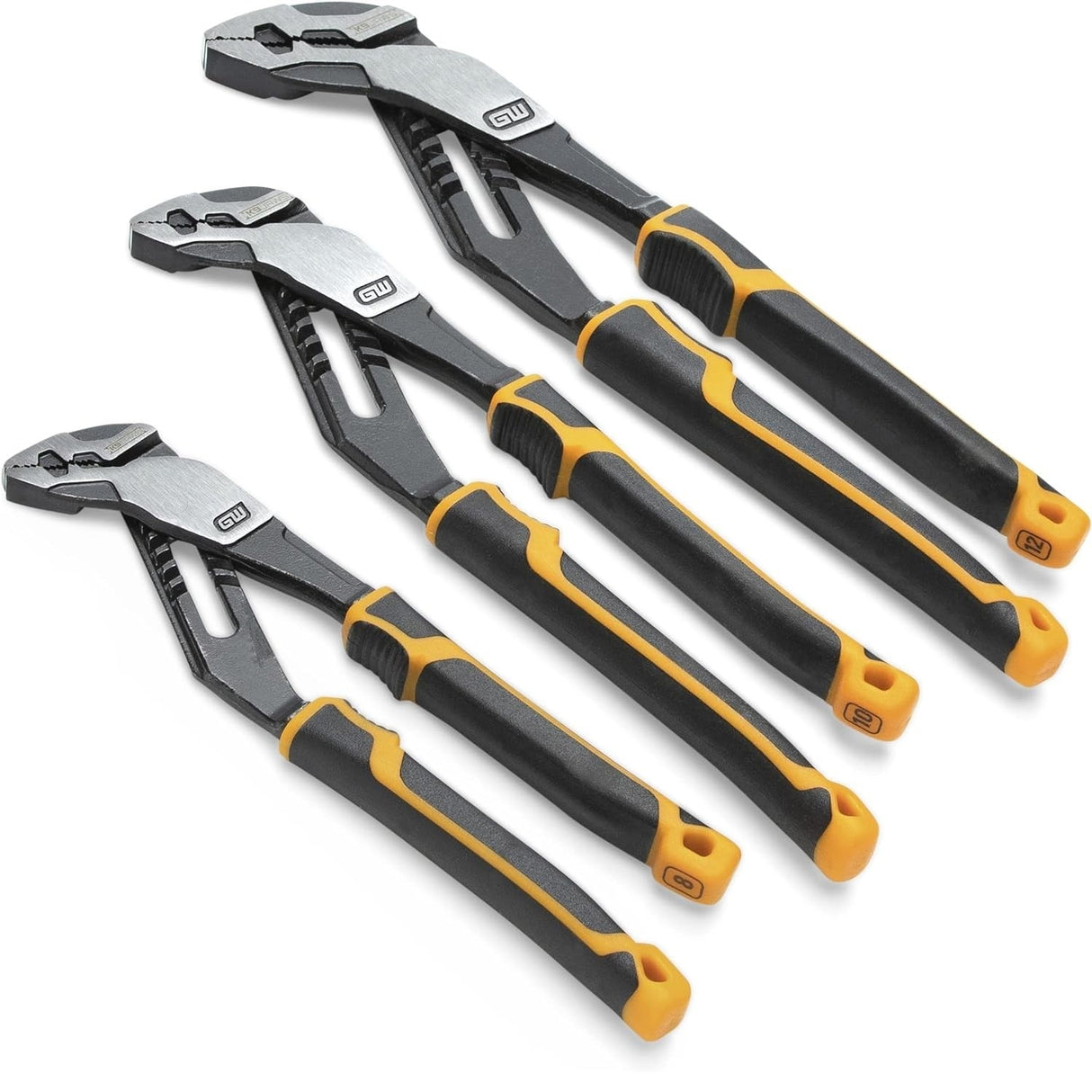 GearWrench 82205CAZ 8", 10", & 12" PITBULL K9 Straight Jaw Dual Material Tongue and Groove 3 Piece Pliers Set