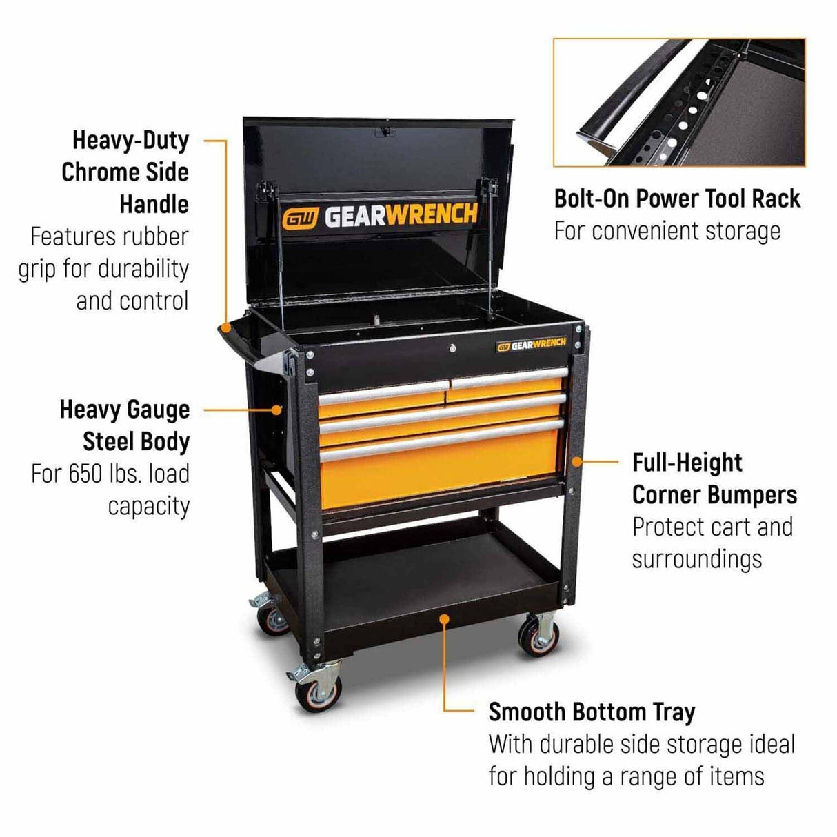 Gearwrench 83168 33" 4 Drawer Black & Orange Utility Cart - 2