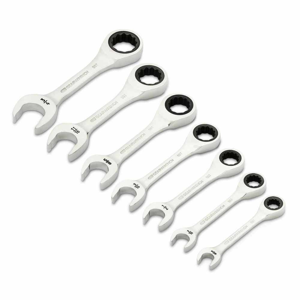 GearWrench 86858 7 Piece 90-Tooth 12 Point SAE Stubby Ratcheting Combination Wrench Set - 2
