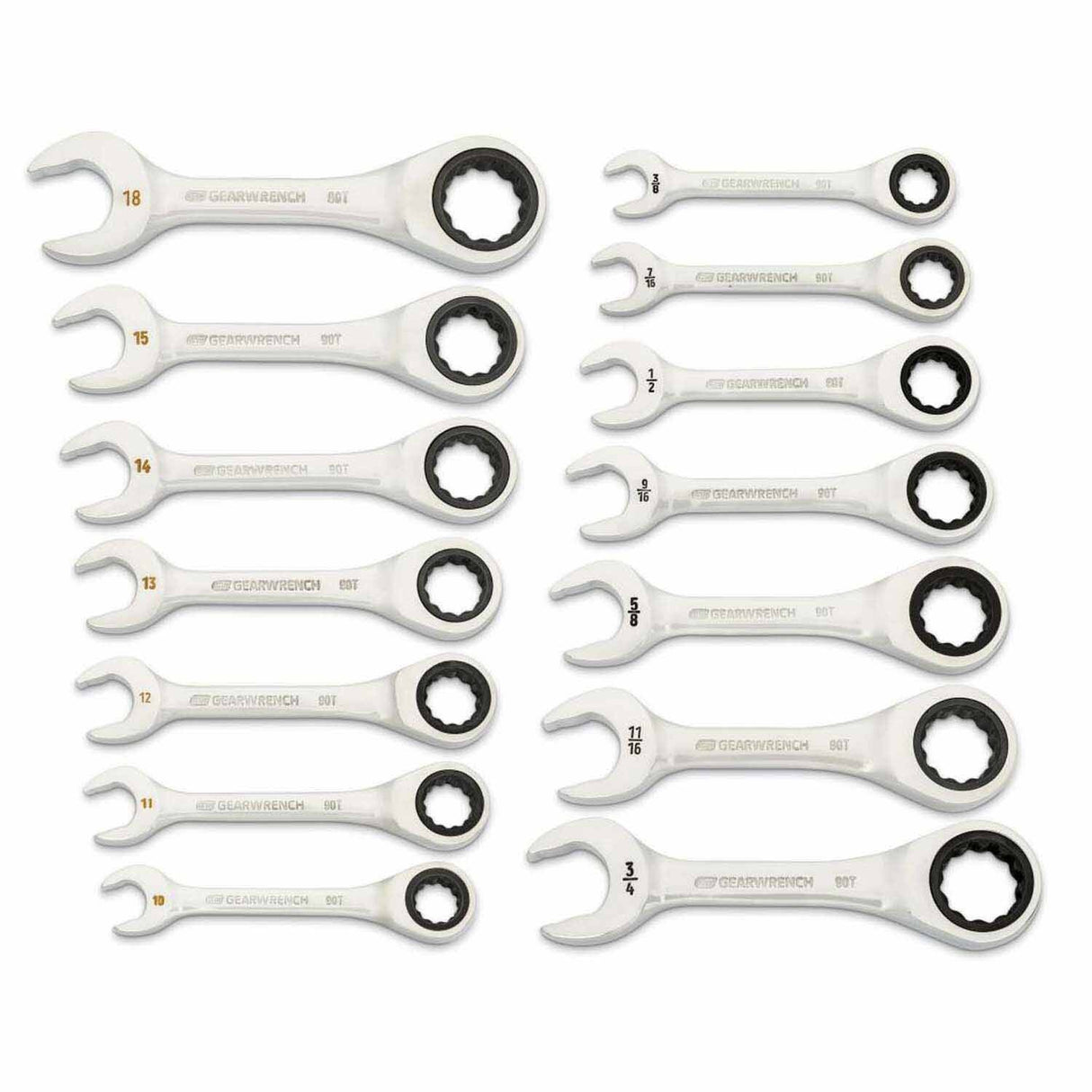 Gearwrench 86859 14 Piece 90-Tooth 12 Point SAE/Metric Stubby Ratcheting Combination Wrench Set