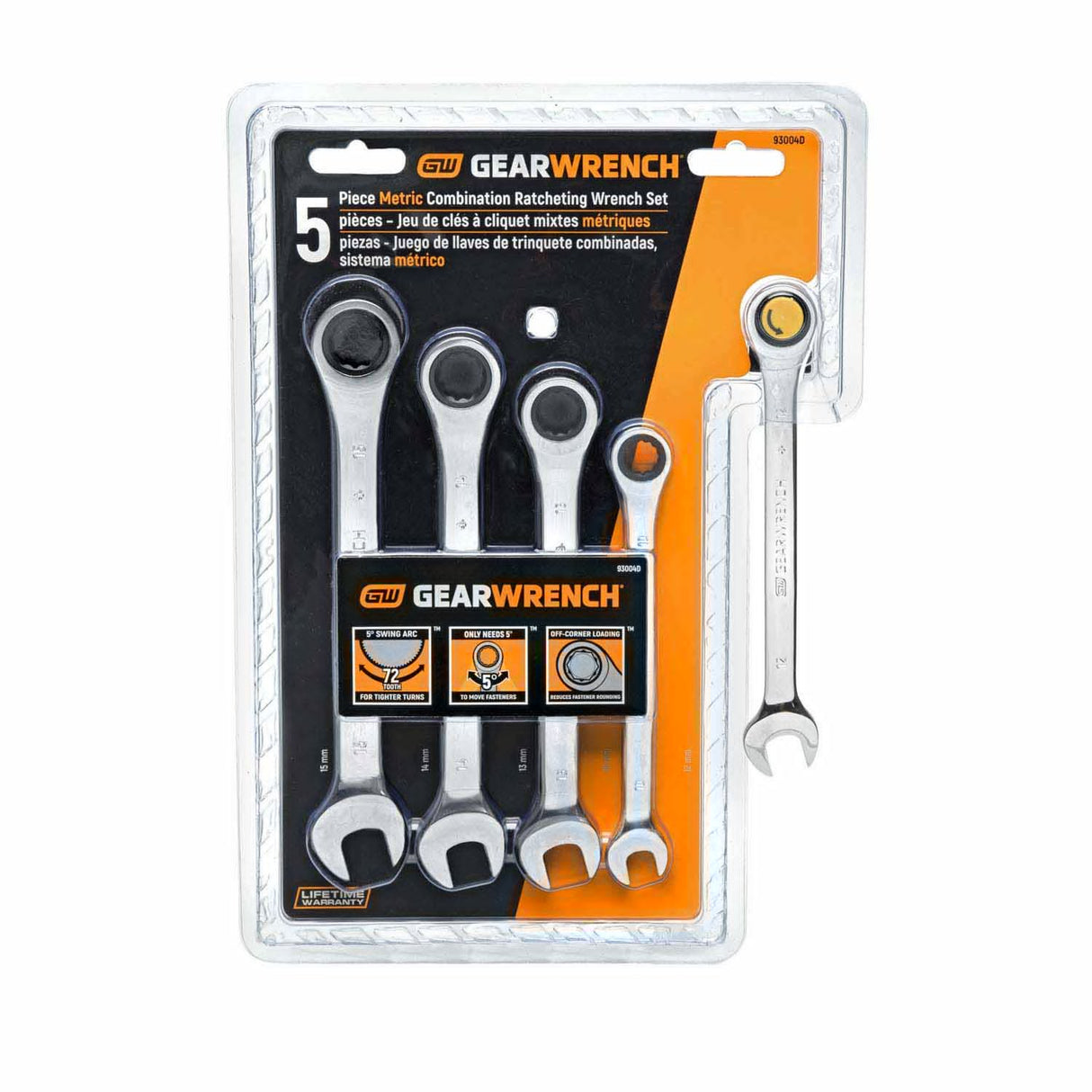 Gearwrench 93004D 5 Pc. 72-Tooth 12 Point Ratcheting Combination Metric Wrench Set - 2