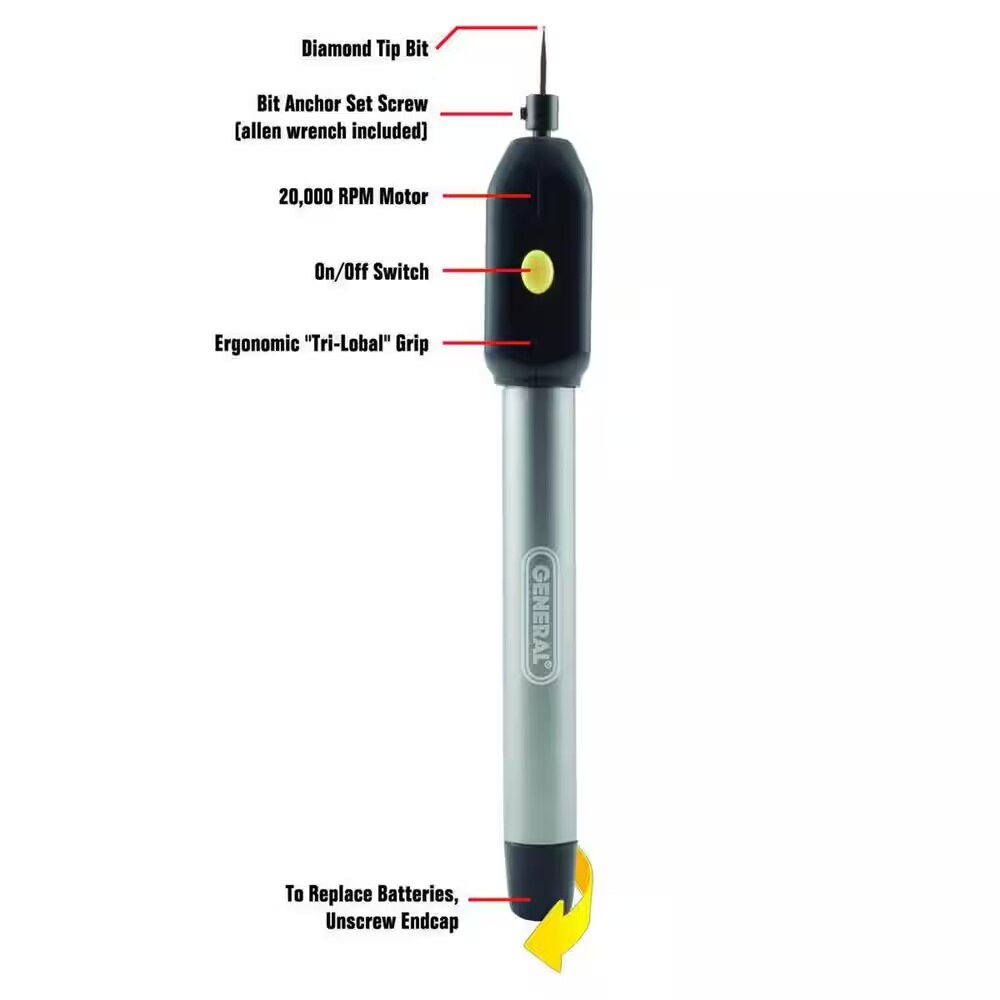 General Tool 505 Cordless Precision Engraver with Diamond Tip Bit and AAA Batteries - 2
