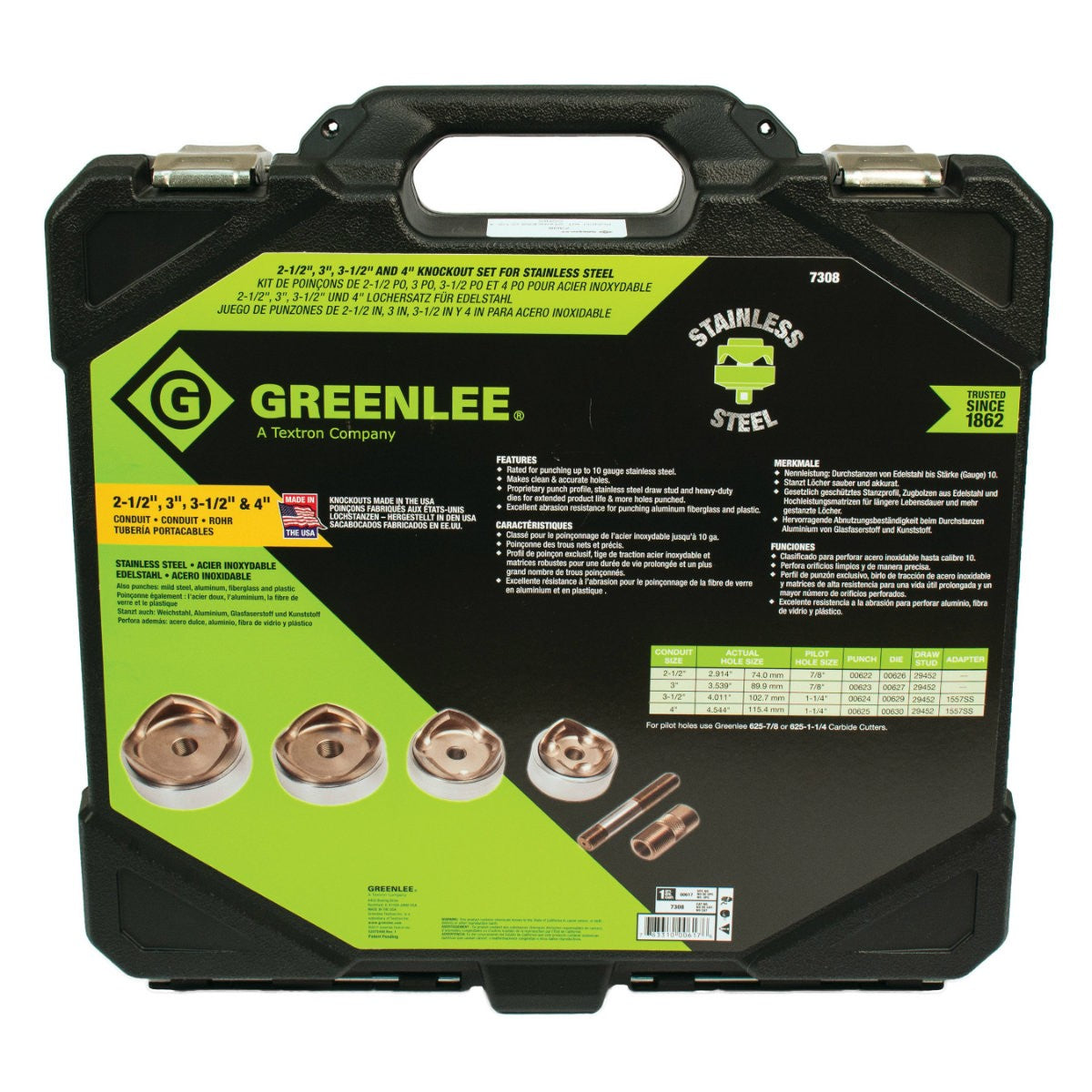 Greenlee 7308 Punches And Dies Kit For 2-1/2", 3" ,3-1/2 & 4" Conduit