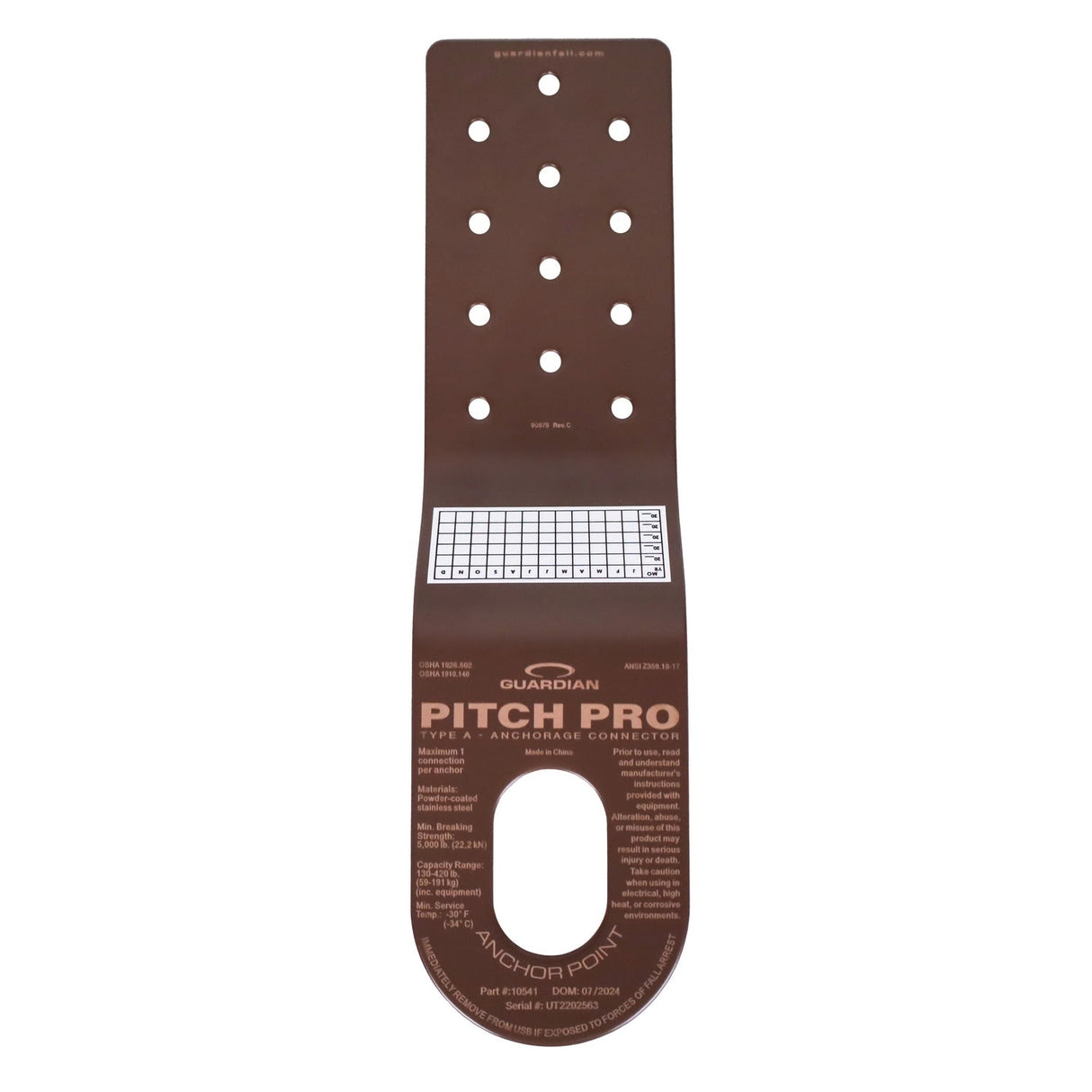 Guardian 10544 Pitch Pro Slotted Roof Anchor Brown for Sloped Asphalt Shingle Roofs (25 Pack)