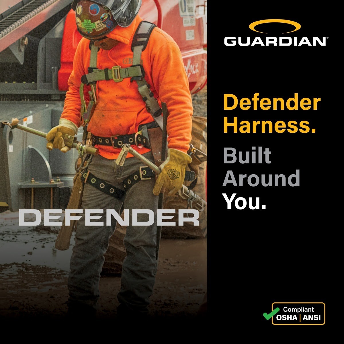 Guardian 3737013 Defender Positioning Full Body Harness M-L Pass Through Chest Tongue Buckle Legs - 7