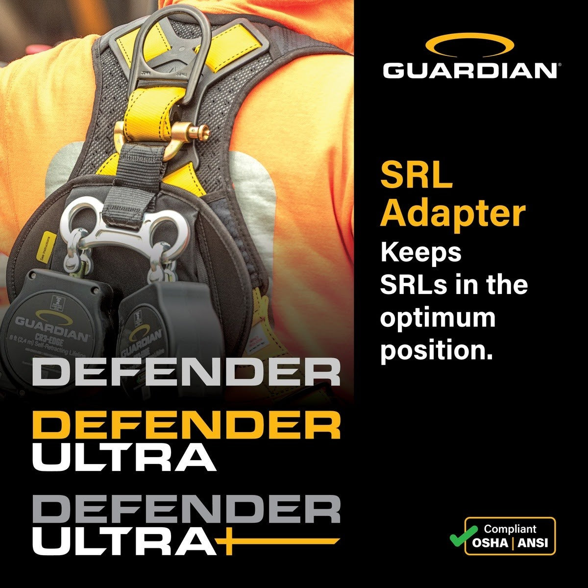 Guardian 3737014 Defender Positioning Full Body Harness XL-XXL Pass-Through Chest Tongue Buckle Legs - 5