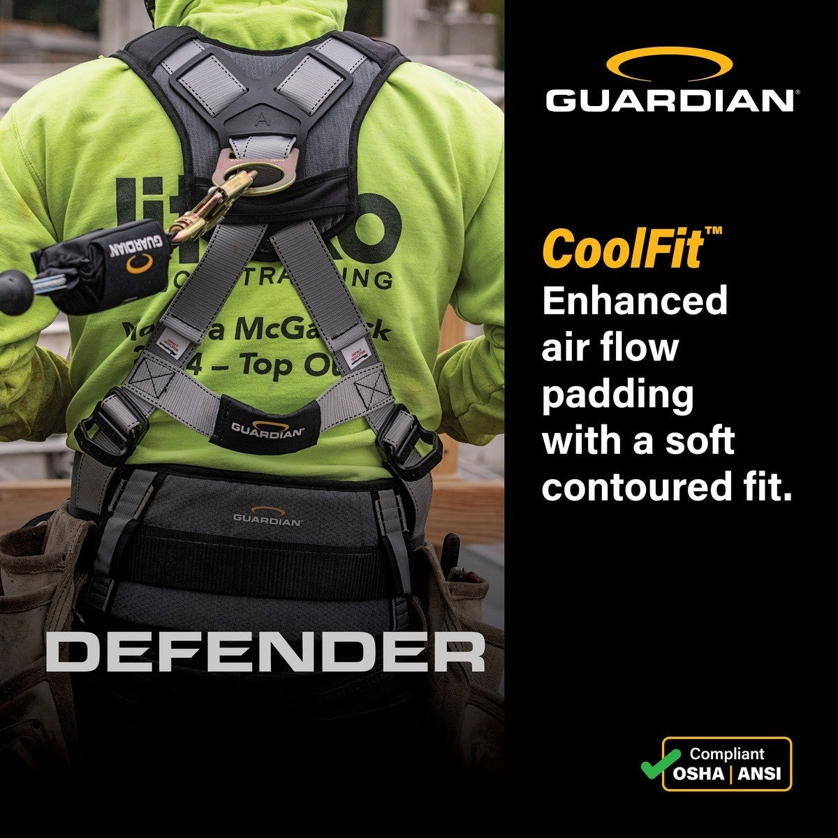 Guardian 3737014 Defender Positioning Full Body Harness XL-XXL Pass-Through Chest Tongue Buckle Legs - 6