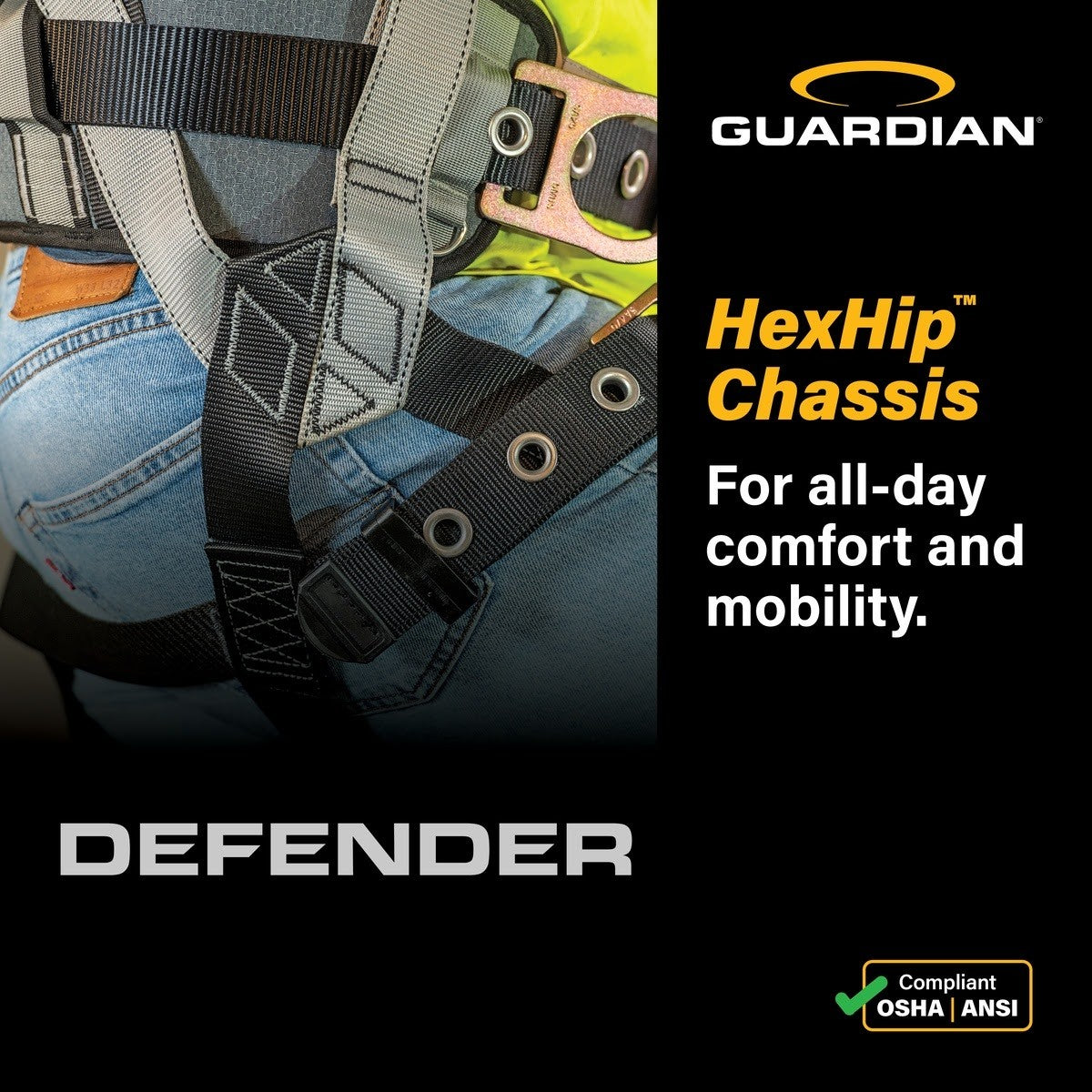 Guardian 3737017 Defender Standard Full Body Harness M-L Quick-Connect Chest Tongue Buckle Legs - 4