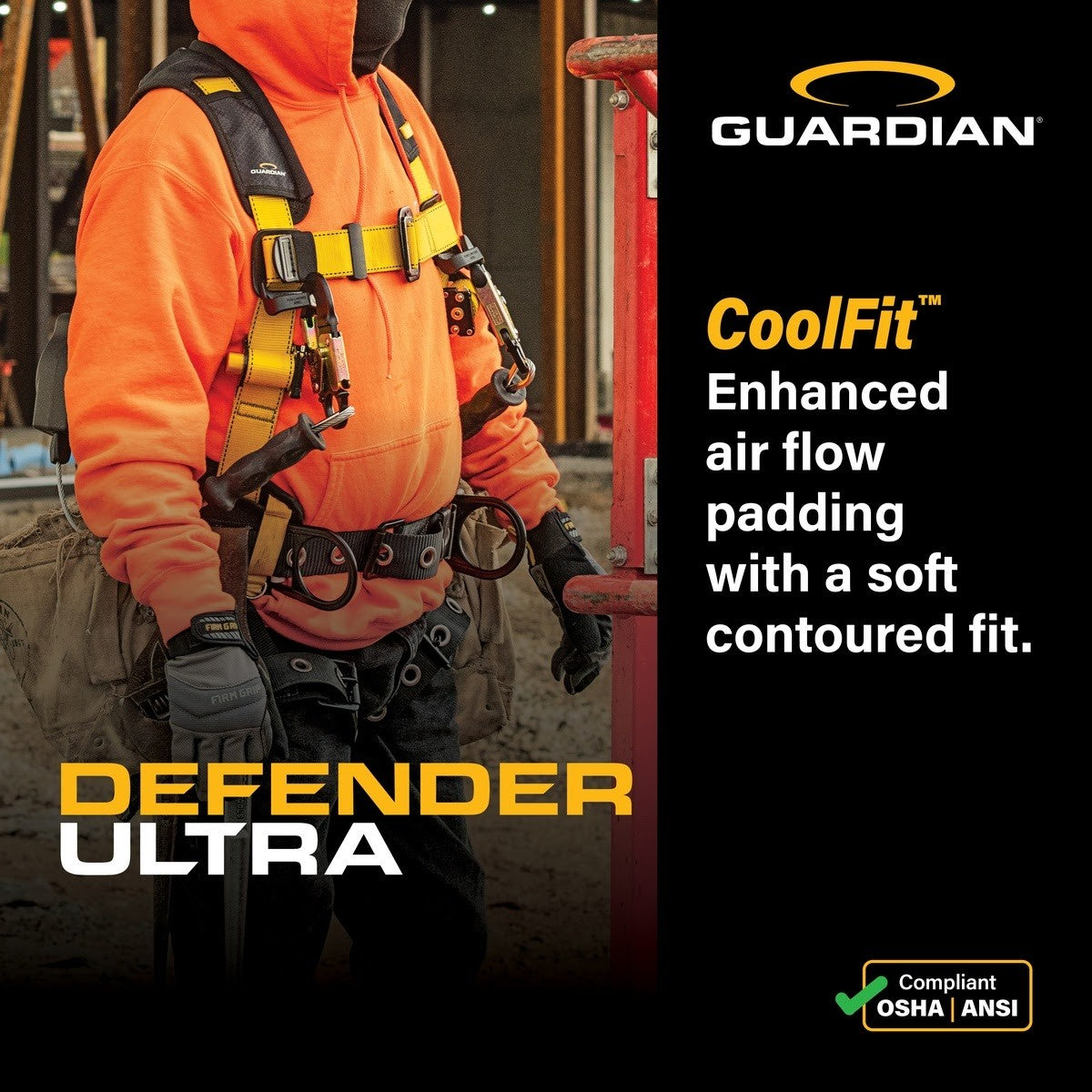 Guardian 3737193 Defender Ultra Construction Full Body Harness M-L Pass Through Chest Tongue Buckle Legs - 5