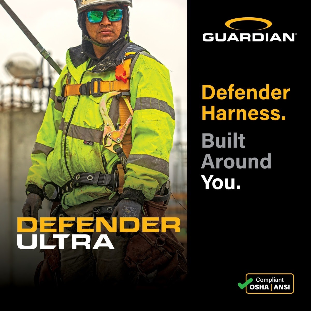 Guardian 3737202 Defender Ultra Construction Full Body Harness XL-XXL Quick-Connect Chest Tongue Buckle Legs - 7