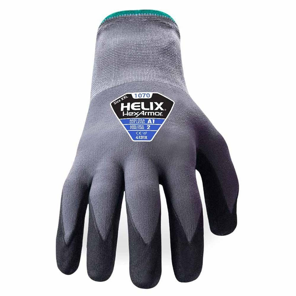 HexArmor 1070-XL (10) Helix Low-Cut 15G Nylon/Spandex Glove With Foam Nitrile Palm, Size XL