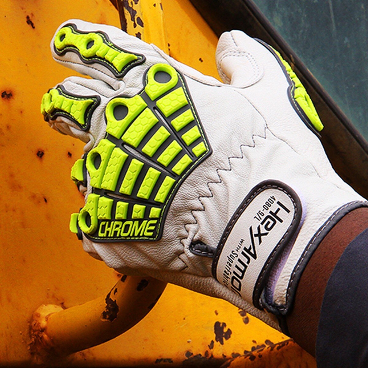 HexArmor 4080-XS (6) Chrome Series 4080 Leather Impact Work Gloves with Goatskin Palm Size XS - 5