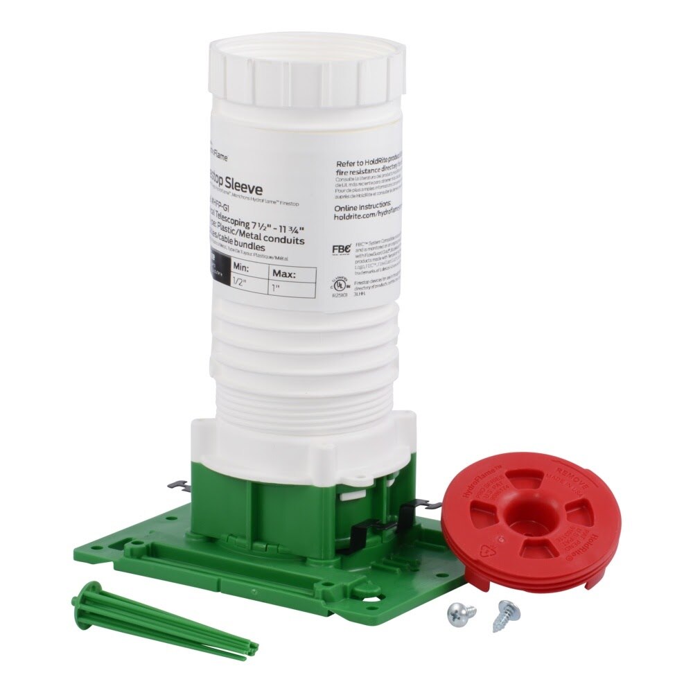 HoldRite HFP-G1 HydroFlame Pro Series Electrical Firestop Telescoping Deck Sleeve for 1/2 in. to 1 in. Plastic or Metal Conduits or Cables 7-1/2 in. to 11-3/4 in. Tall - 2