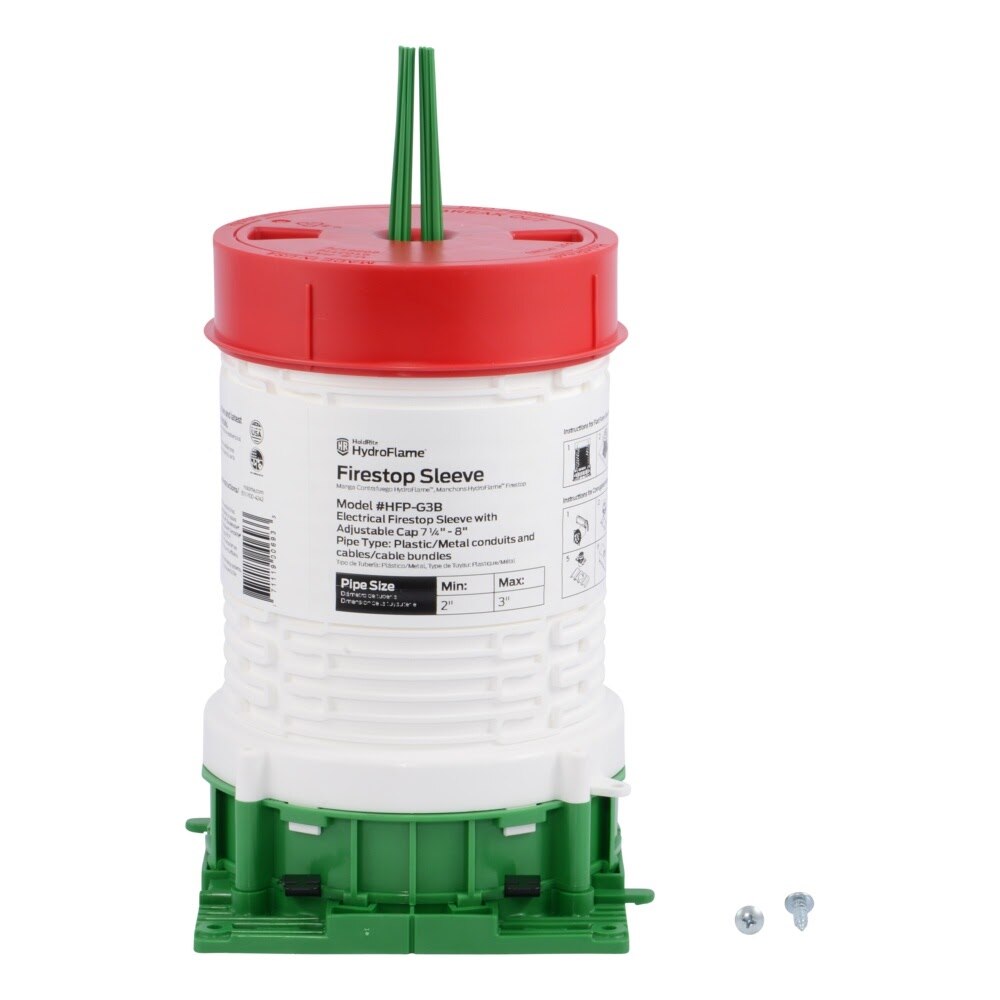 HoldRite HFP-G3B HydroFlame Pro Series Electrical Firestop Deck Sleeve for 2 in. to 3 in. Plastic or Metal Conduit or Cable Bundles 7-1-4 in. to 8 in. Tall with Adjustable Cap - 3