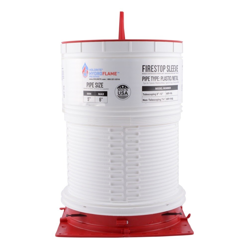 HoldRite HFP-P6 HydroFlame Pro Series Fire Stop Telescoping Deck Sleeve for 5 in. to 6 in. Plastic or Metal Pipe, 7-1/2 in. to 11-3/4 in. Tall - 3