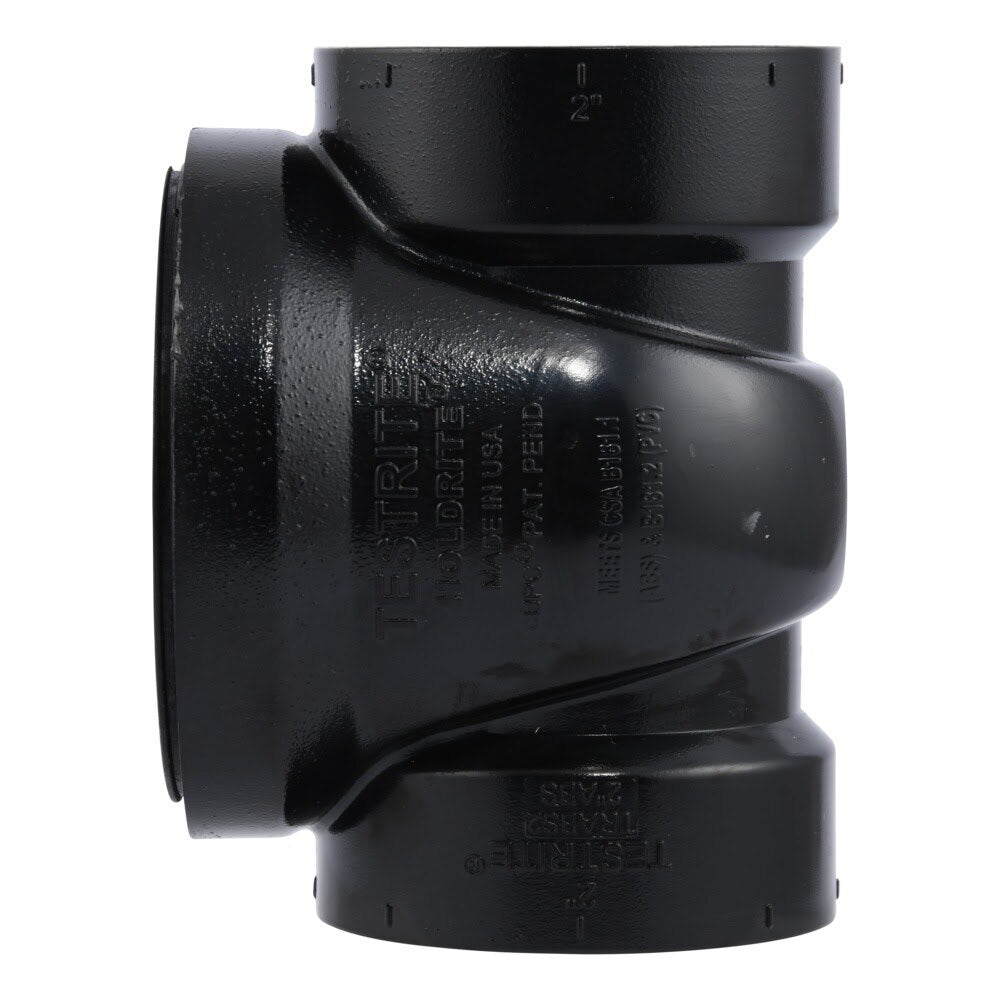 HoldRite TRABS2A-B 2 in. ABS DWV Test Cleanout Tee with Spanner Ring and Brass Insert Plug - 3