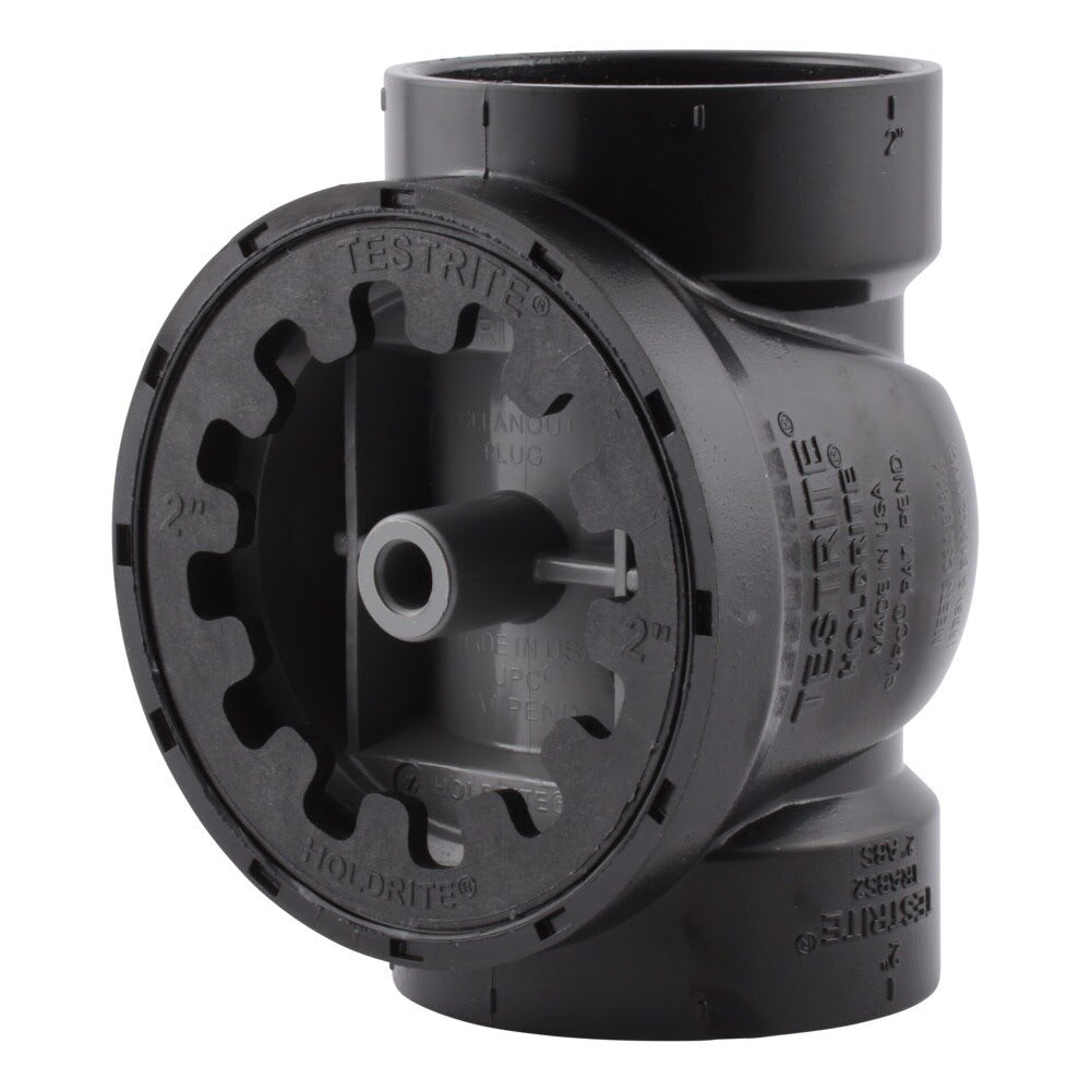 HoldRite TRABS2A 2 in ABS DWV Test Cleanout Tee with Plug and Spanner Ring