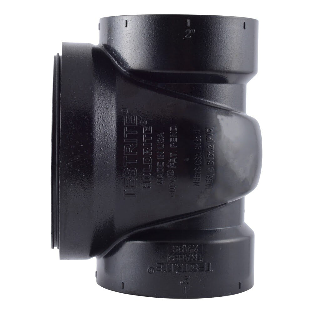 HoldRite TRABS2A 2 in ABS DWV Test Cleanout Tee with Plug and Spanner Ring - 2