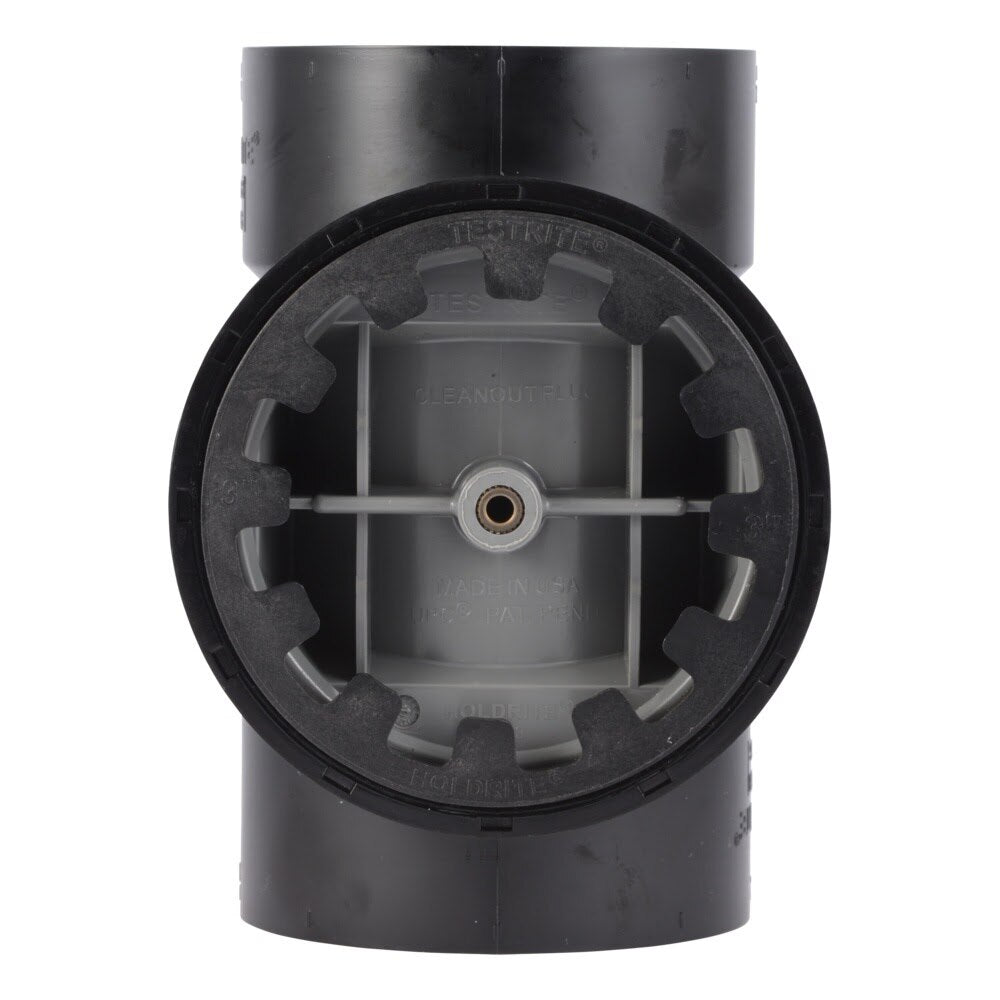 HoldRite TRABS3A-B 3 in. ABS DWV Test Cleanout Tee with Brass Insert Plug and Spanner Ring - 3