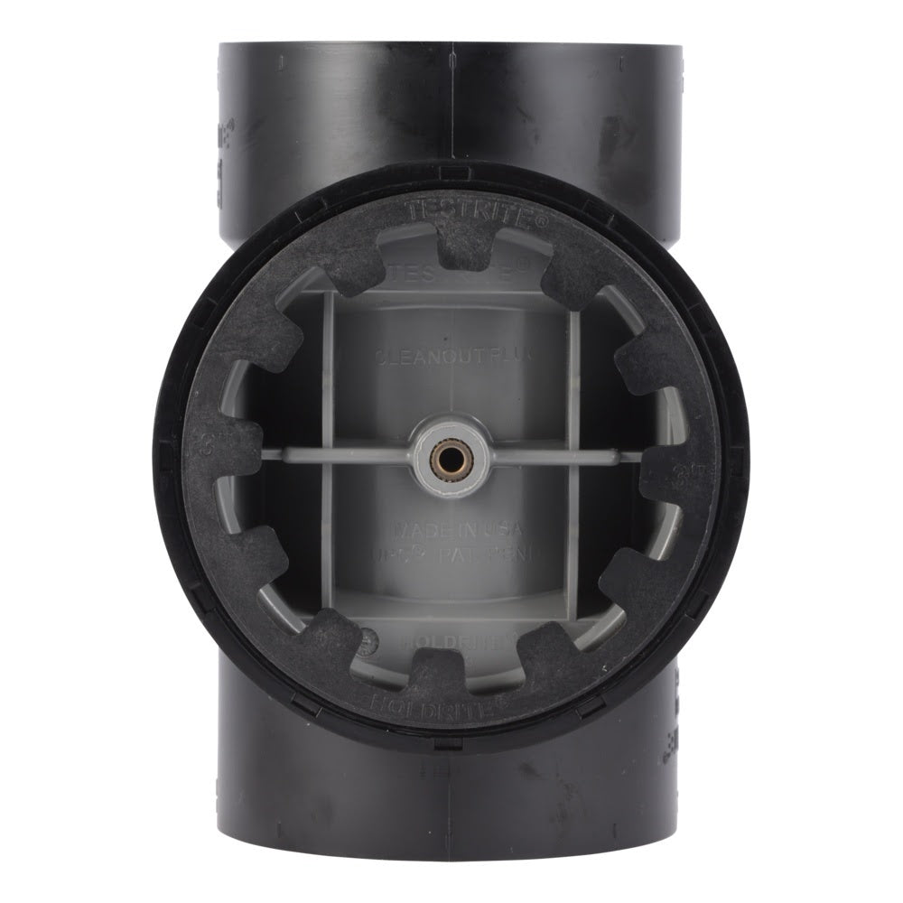 HoldRite TRABS3A-B 3 in. ABS DWV Test Cleanout Tee with Brass Insert Plug and Spanner Ring - 3