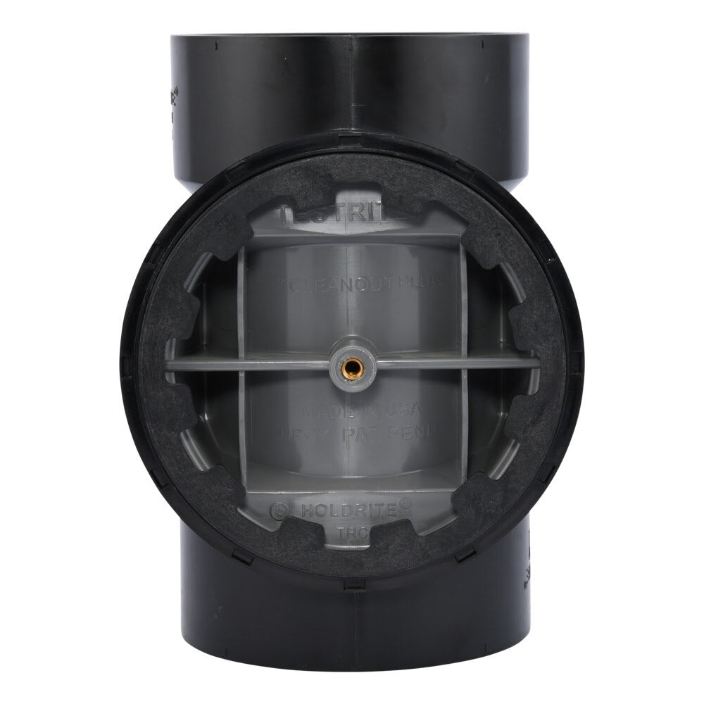 HoldRite TRABS4A-B 4 in. ABS DWV Test Cleanout Tee with Spanner Ring and Brass Insert Plug - 2