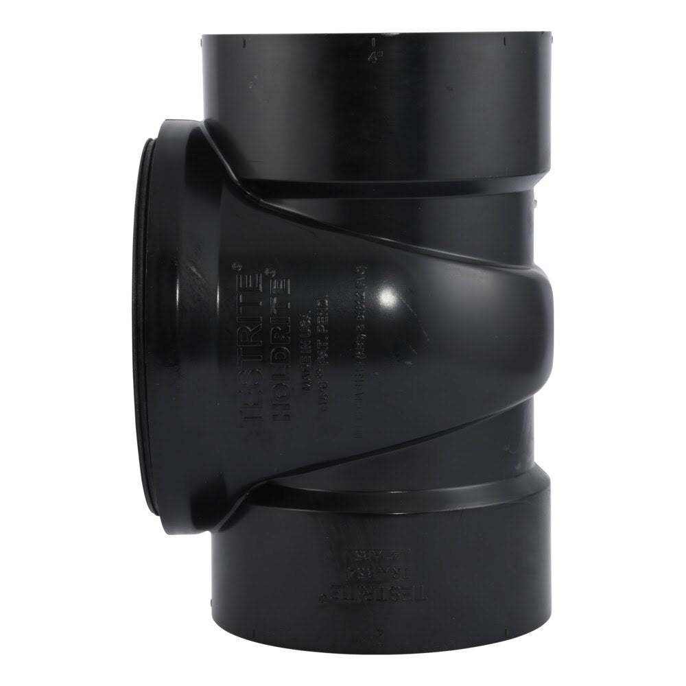 HoldRite TRABS4A-B 4 in. ABS DWV Test Cleanout Tee with Spanner Ring and Brass Insert Plug - 3