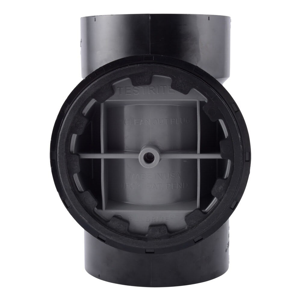 HoldRite TRABS4A 4 in. ABS DWV Test Cleanout Tee with Spanner Ring and Plug - 3