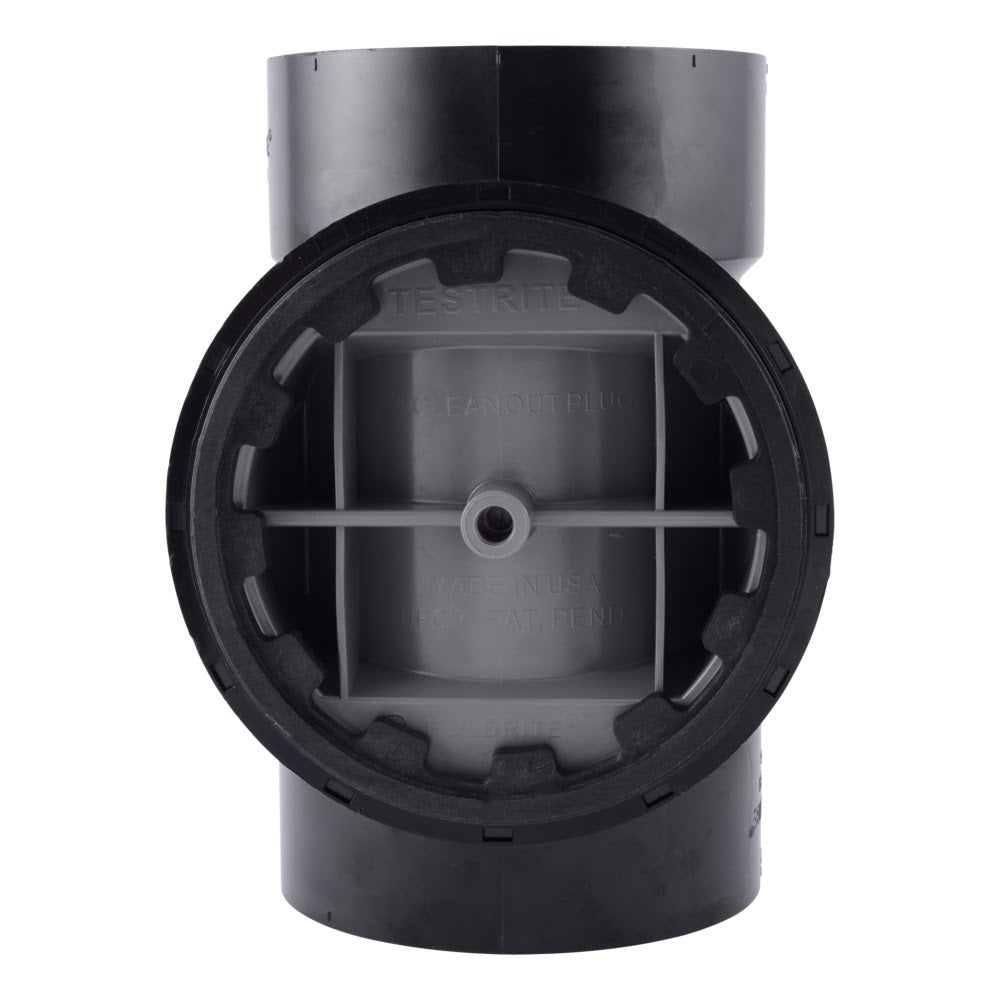 HoldRite TRABS4A 4 in. ABS DWV Test Cleanout Tee with Spanner Ring and Plug - 3