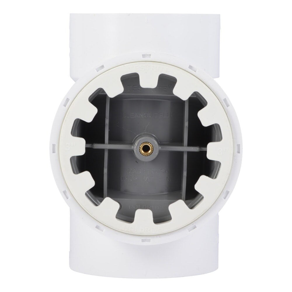 HoldRite TRPVC4A-B 4 in. PVC Test Cleanout Tee with Spanner Ring and Brass Insert Plug - 3