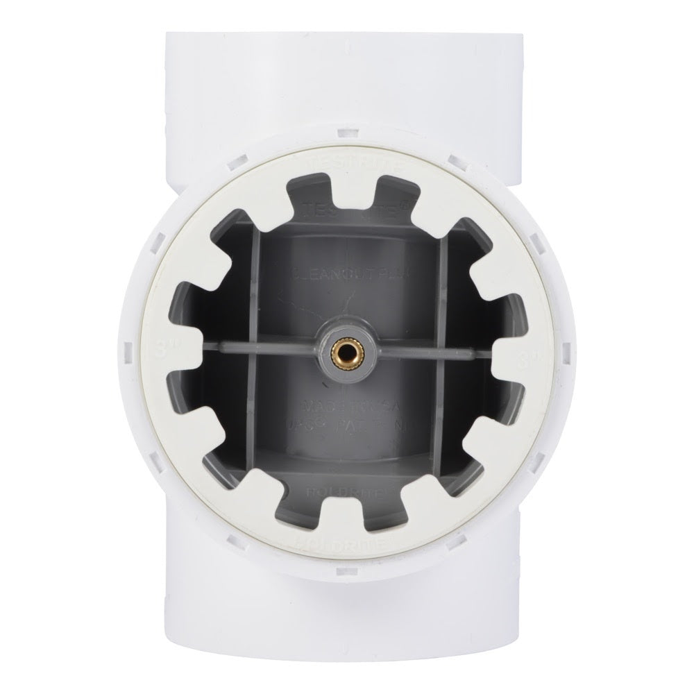 HoldRite TRPVC4A-B 4 in. PVC Test Cleanout Tee with Spanner Ring and Brass Insert Plug - 3