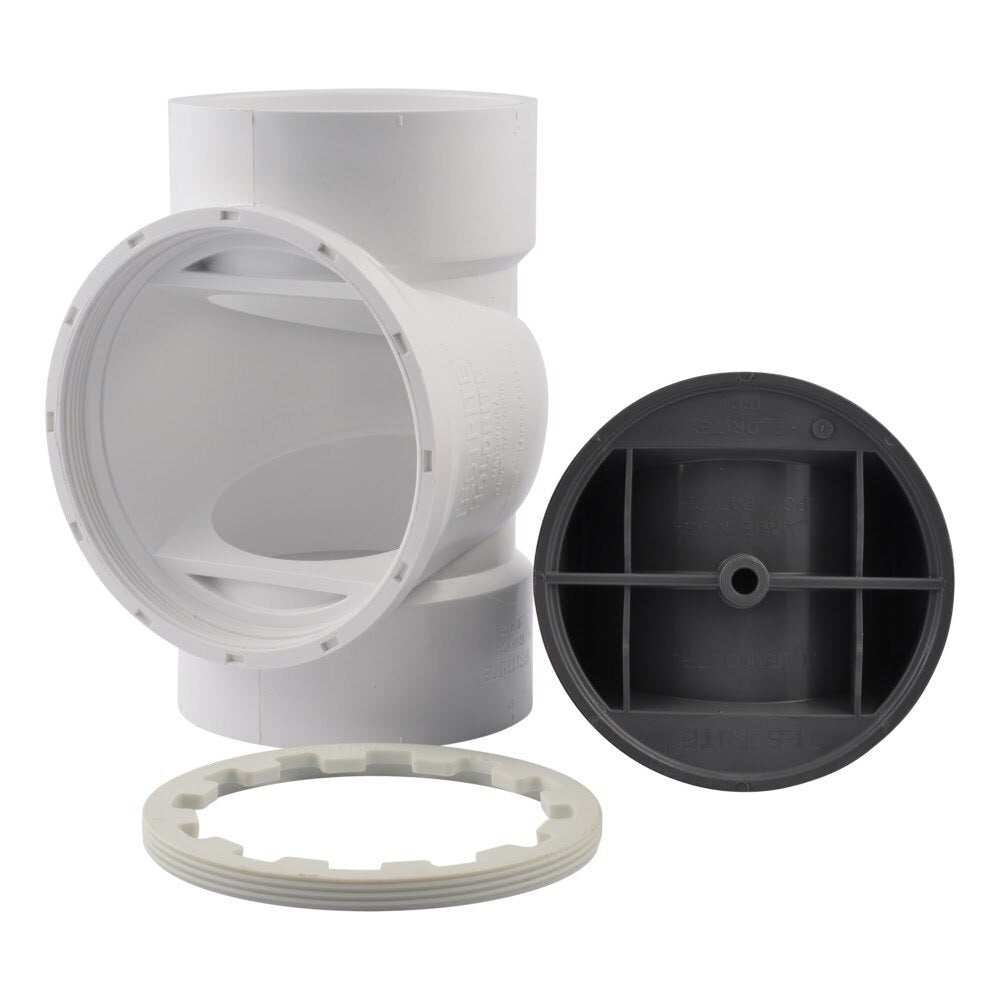 HoldRite TRPVC4A 4 in PVC DWV Test Cleanout Tee with Plug and Spanner Ring - 2