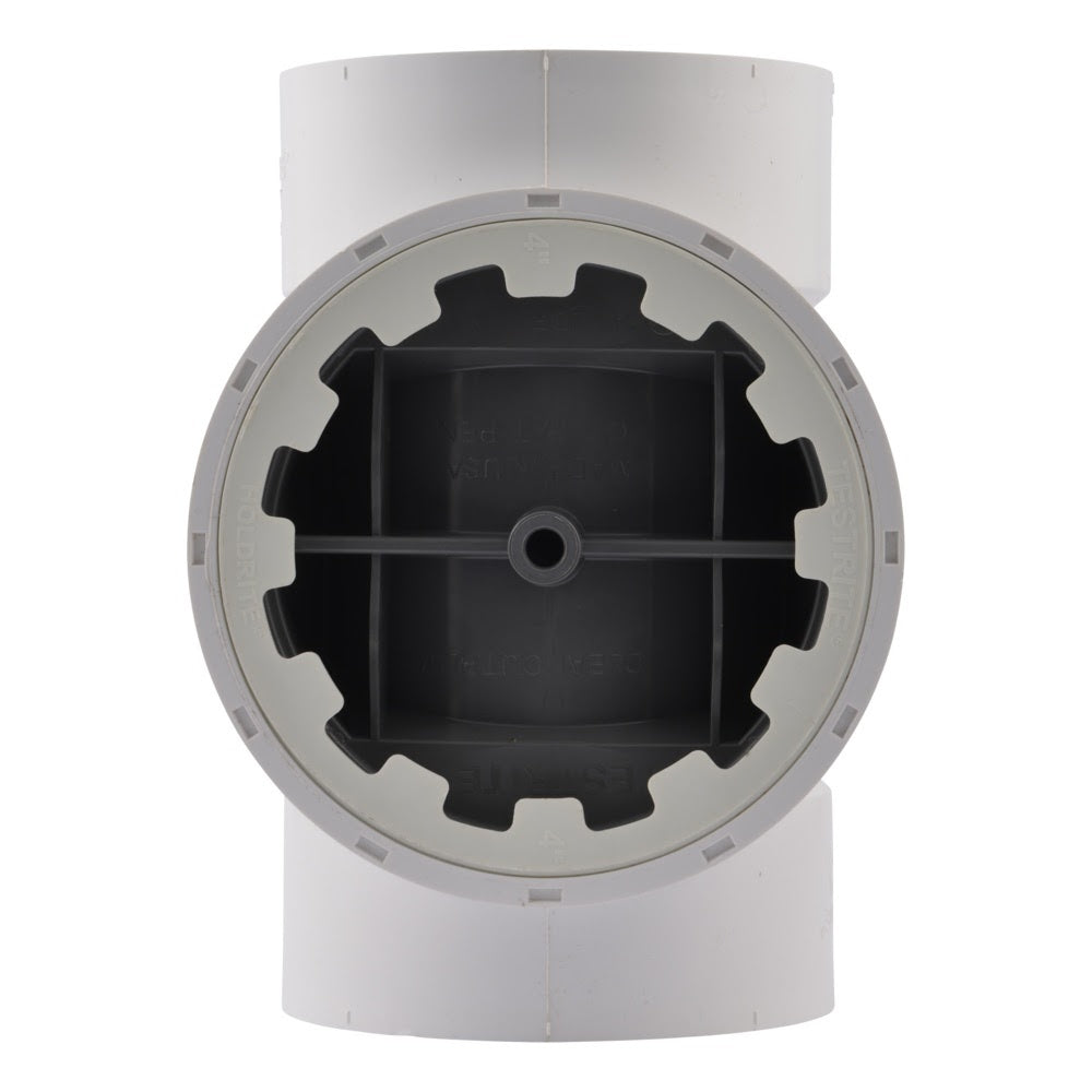 HoldRite TRPVC4A 4 in PVC DWV Test Cleanout Tee with Plug and Spanner Ring - 3