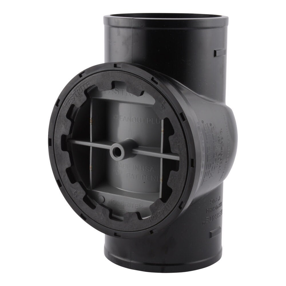 HoldRite TRPVCNH4A 4 in PVC No Hub DWV Test Cleanout Tee with Spanner Ring and Plug