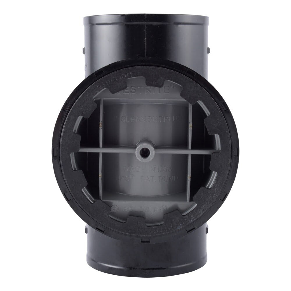 HoldRite TRPVCNH4A 4 in PVC No Hub DWV Test Cleanout Tee with Spanner Ring and Plug - 3