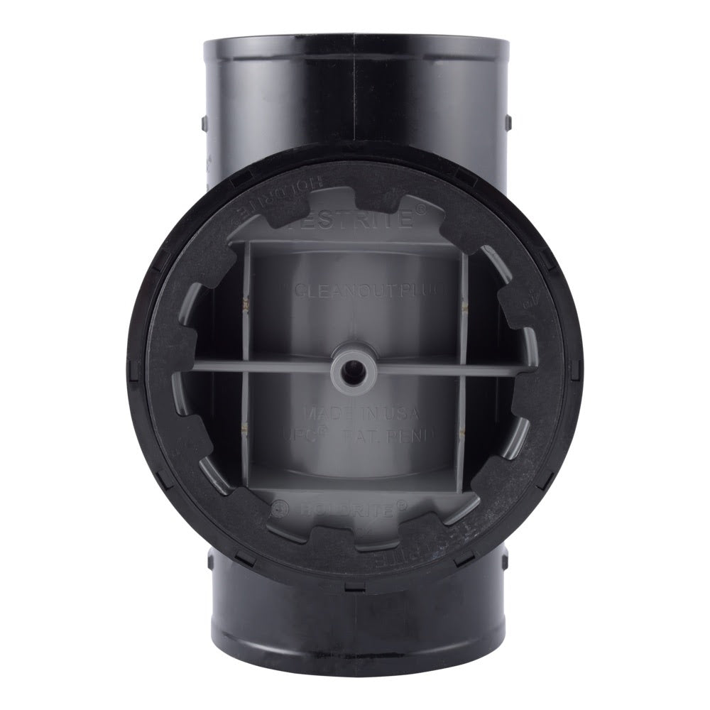HoldRite TRPVCNH4A 4 in PVC No Hub DWV Test Cleanout Tee with Spanner Ring and Plug - 3
