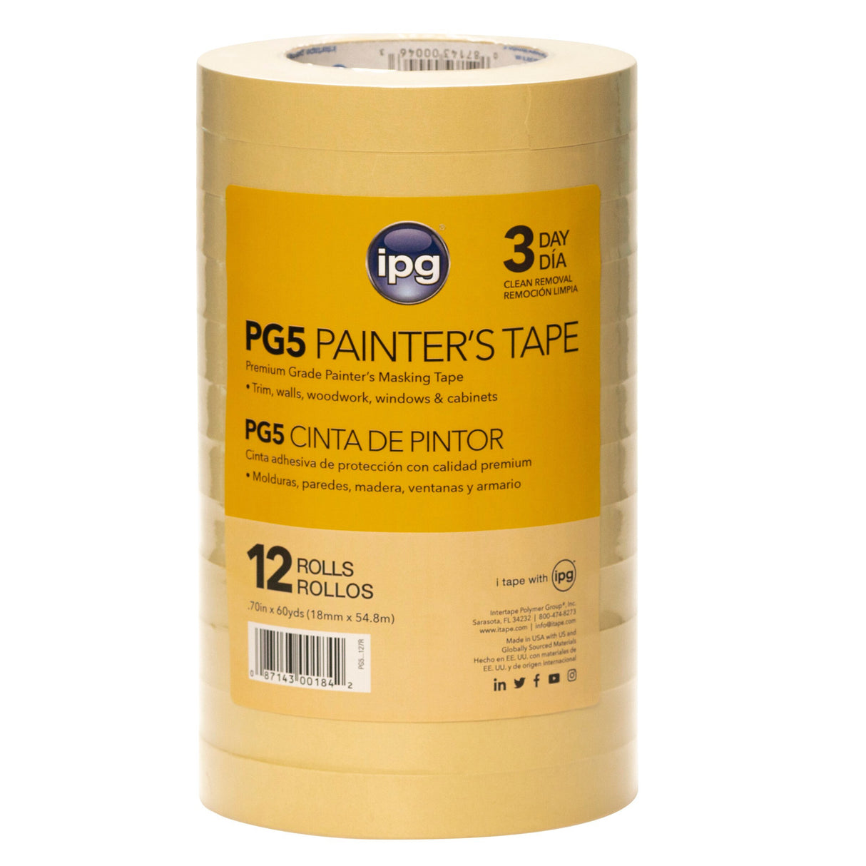 Intertape PG5...127R PG5 Medium Grade Paper Masking Tape - Natural 18MM X 54.8M IPG-PLAN 48