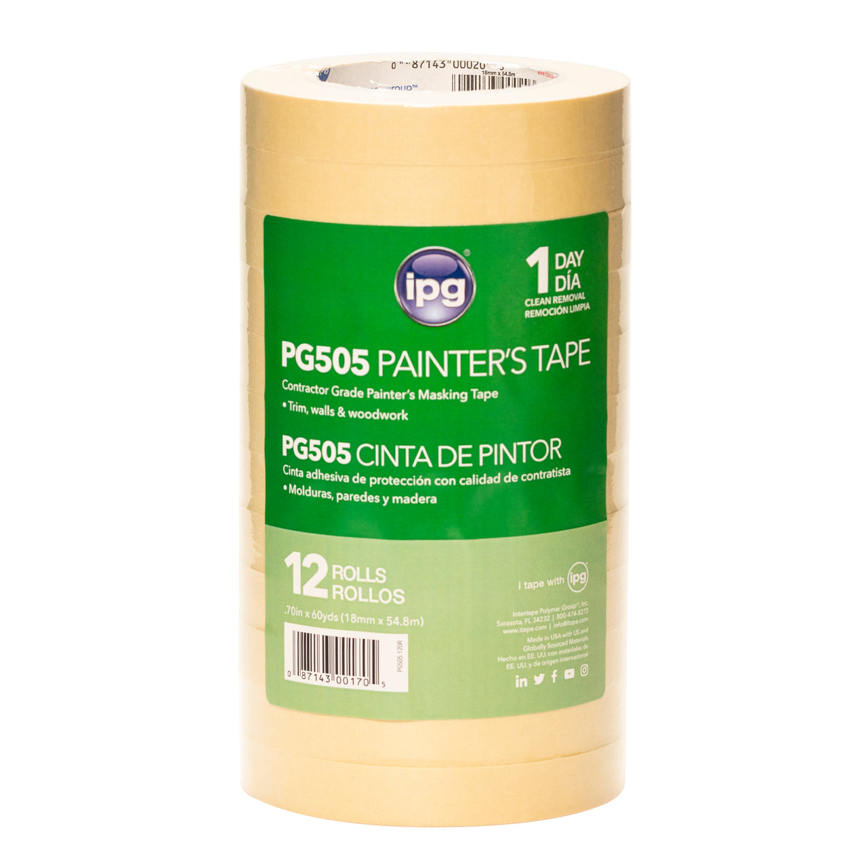 Intertape PG505.120R PG505 Utility Paper Masking Tape - Natural 18MM X 54.8M IP-IP 48