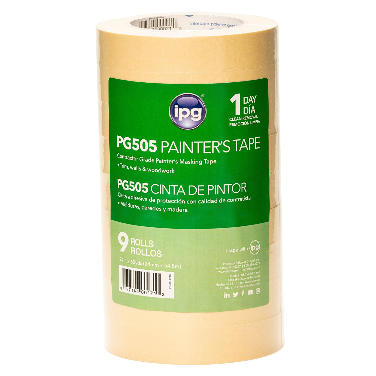 Intertape PG505.121R PG505 Utility Paper Masking Tape - Natural 24MM X 54.8M IP-IP 36
