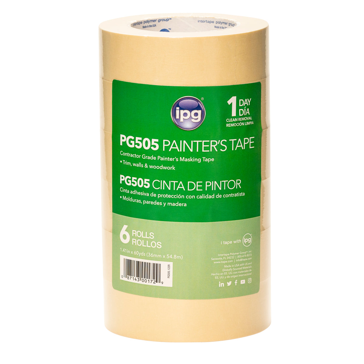 Intertape PG505.122R PG505 Utility Paper Masking Tape - Natural 36MM X 54.8M IP-IP 24