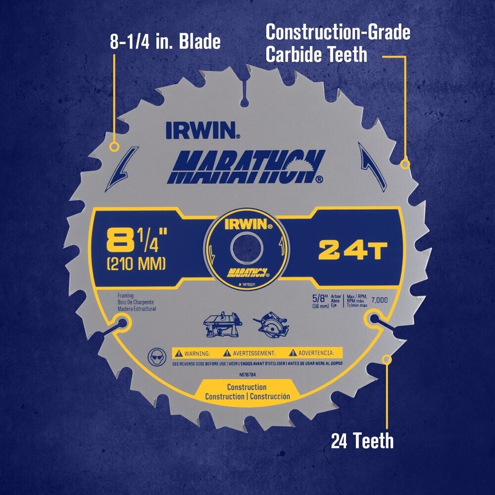 Irwin 14050ZR Saw Blade 8-1/4" 24T Marathon CD - 3