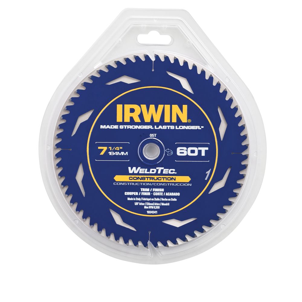 Irwin 1934342 7-1/4" 60T Weldtec Construction Saw Blade Clamshell - 2