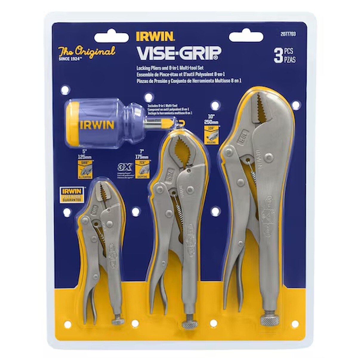 Irwin 2077703 Original Locking Pliers 3-Piece Set with 8-in-1 Stubby Multi-Tool Screwdriver - 4