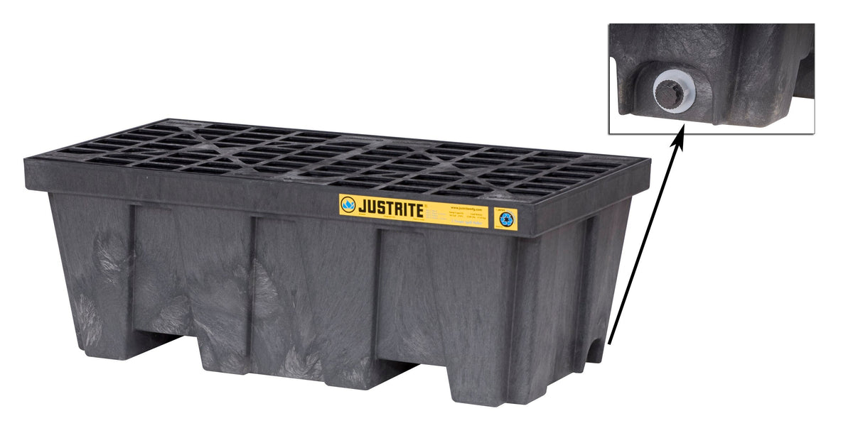Justrite 28625 2-Drum inline pallet with drain- Black