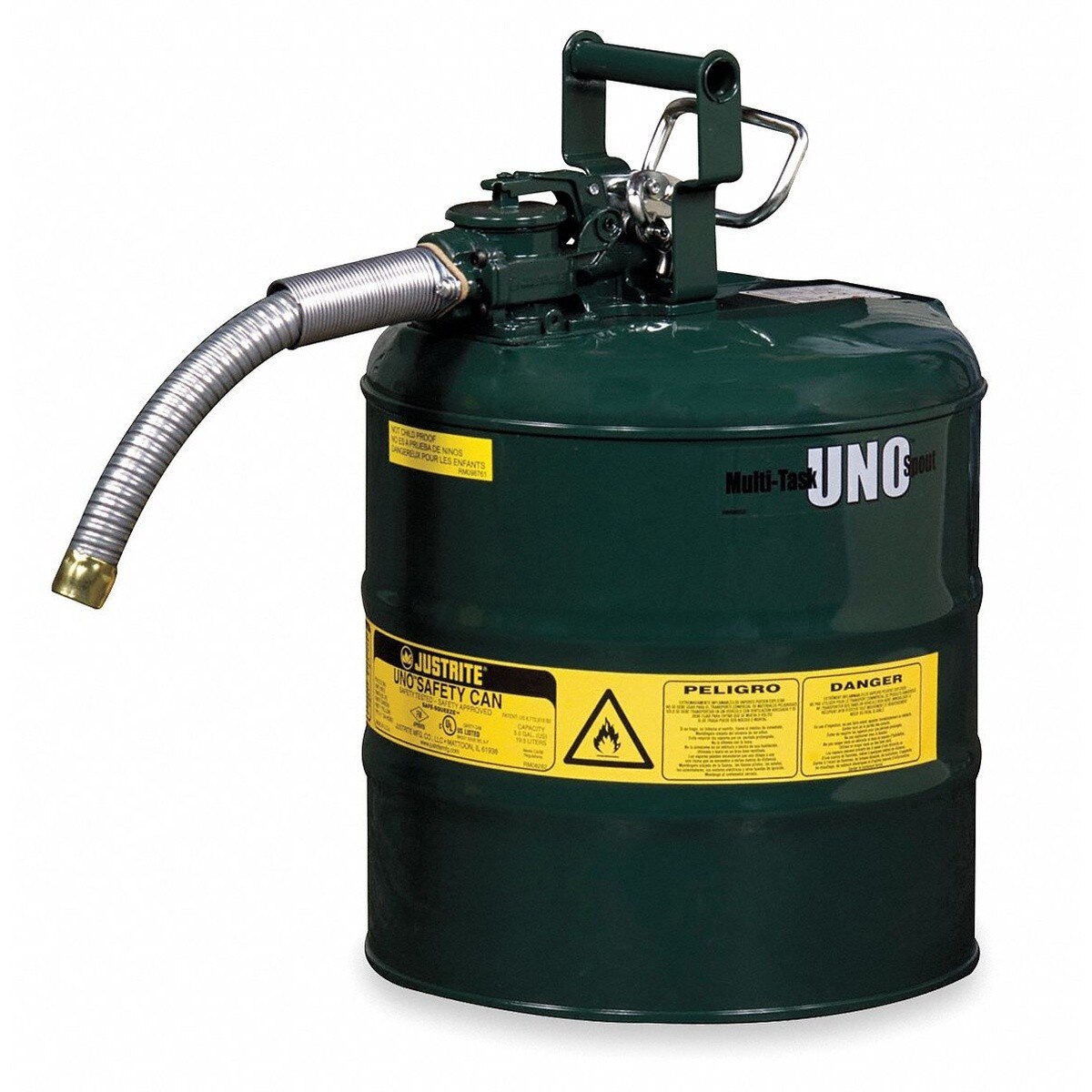 Justrite 7225430 2.5 Gal Type II Safety Can for Oil with 1" Hose Green