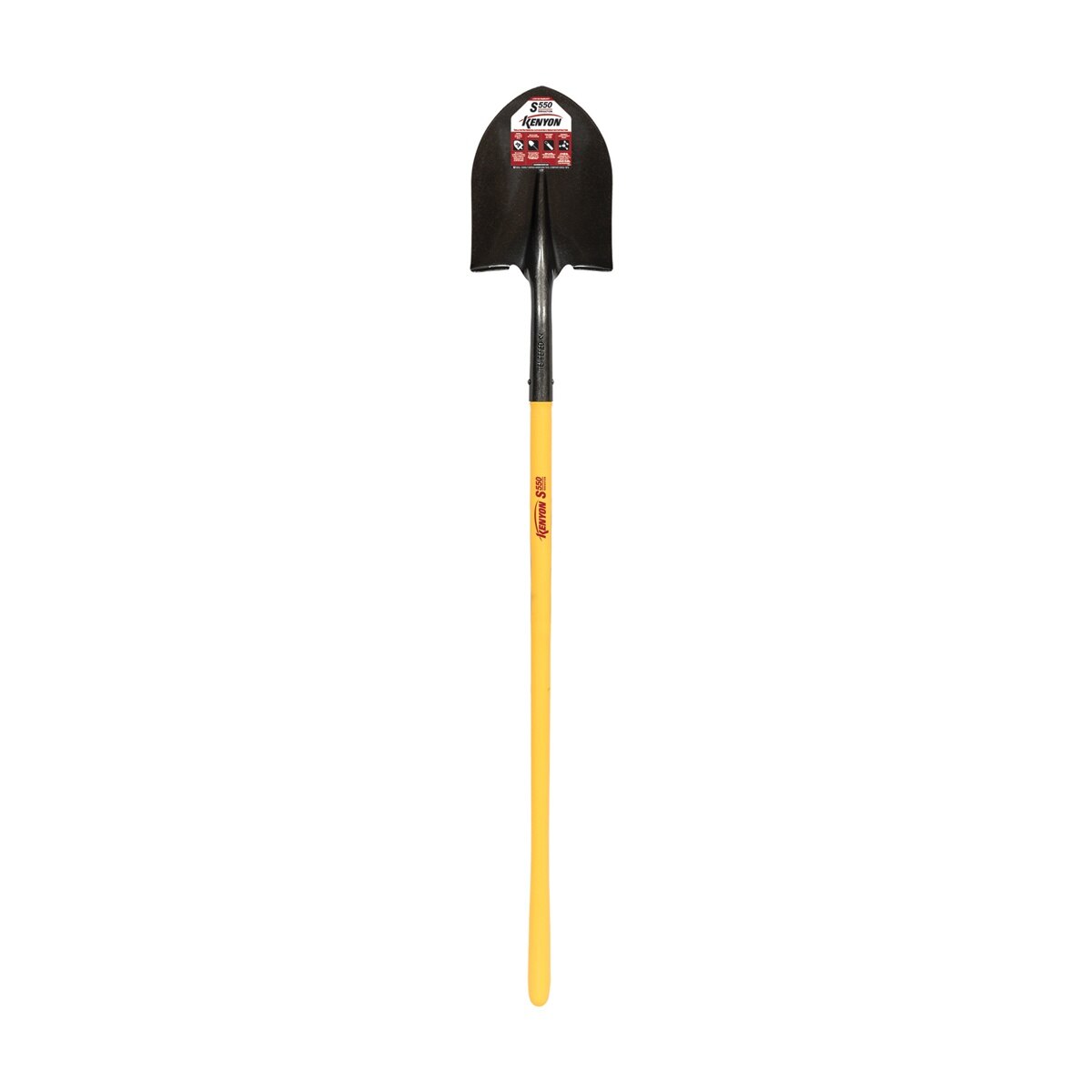Kenyon 49640 16 Gauge #2 Round Point Shovel with 9.5" x 11.5" Head and 48" Polymer Handle